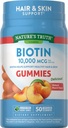 Biotin Gummies | 10000mcg | 50 Count | for Men and Women | Peach Flavor | by Nature S Truth